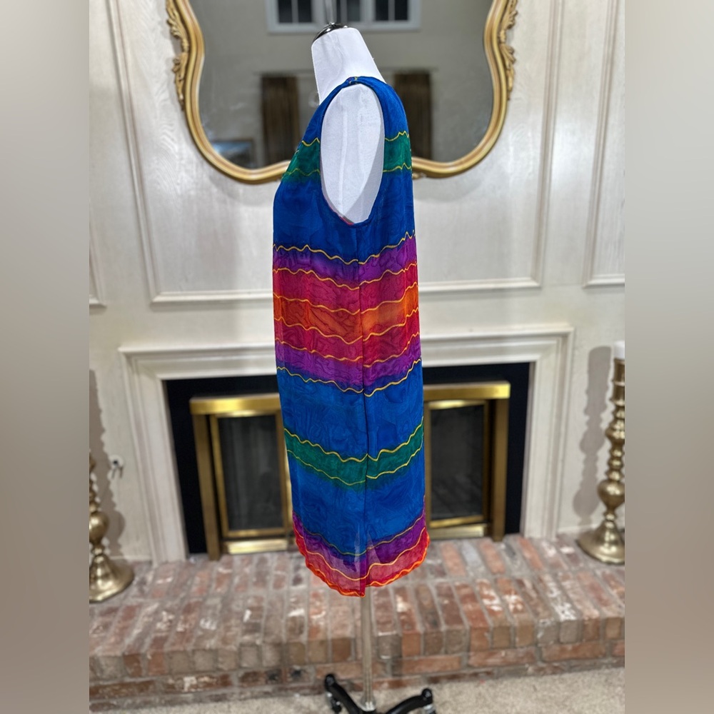 Amanda Stewart Rainbow Stripe Dress L Boho Festival Sleeveless Colorful‎ Shift - Picture 4 of 10